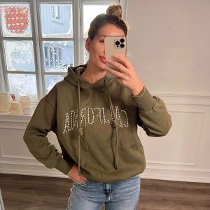 CALI hoodie med simili sten - army