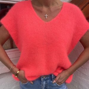 Soft mohair strik strik – Neon coral