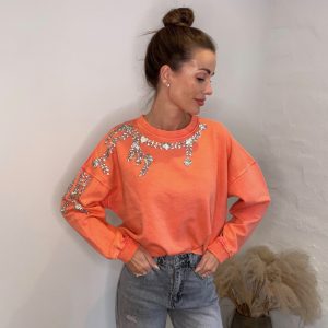 Limited edition Ella sweat bluse med simili sten – Wash orange