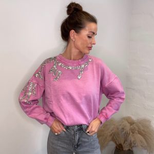 Limited edition Ella sweat bluse med simili sten – Wash pink