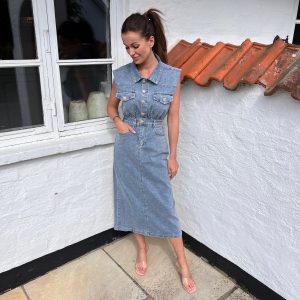 Ivon denim stretchy kjole med knapper