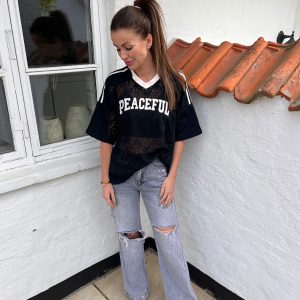 Limited edition peace bluse med blonder – Sort