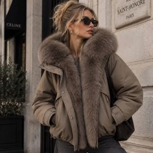Gabriella jakke med fake fur - Taupe