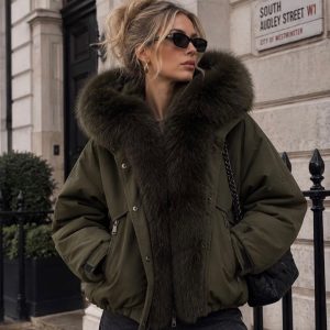 Gabriella jakke med fake fur - Army