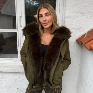Gabriella jakke med fake fur - Army