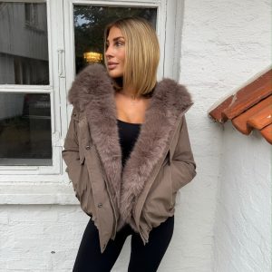 Gabriella jakke med fake fur - Taupe